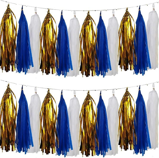 We Moment Navy Blue Gold White Tassel Garland Banner Paper Tassels by We+Moment