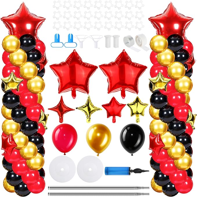 Gejoy 110 Pcs Red Gold Black Balloons Column Stand Kit Adjustable Tower Stand by Gejoy