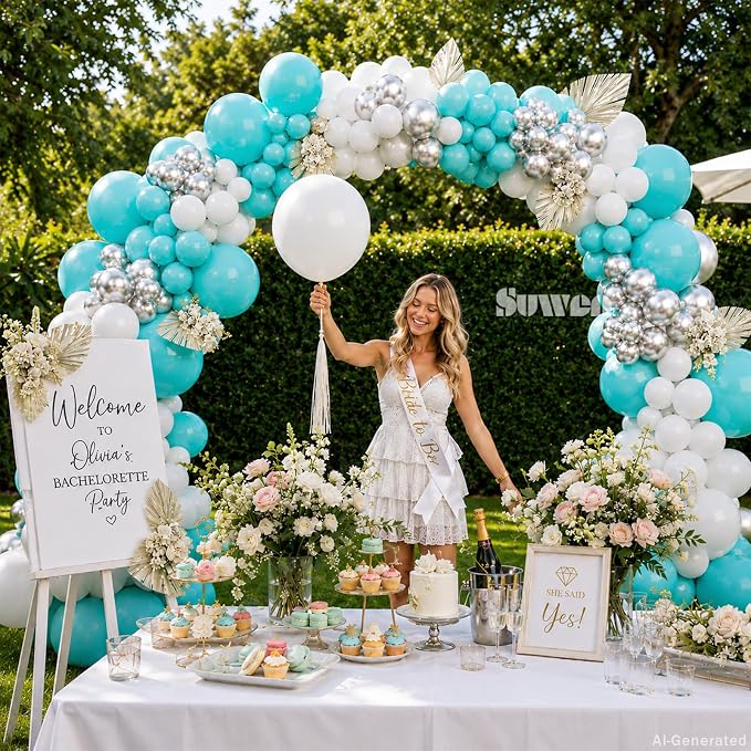 SUWEN 153Pcs Teal Balloon Arch Kit Silver White 18 10 5 Inch | Turquoise - Image 4