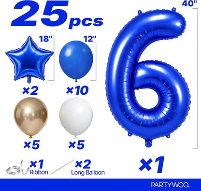 PartyWoo Number Balloons 40 Inch Blue Number 6 Kit - Image 2