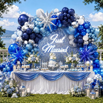 130pcs Blue and Silver Balloon Arch Kit Navy Blue Silver Confetti Balloons | - Image 7