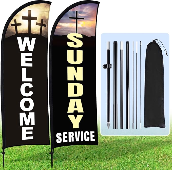 Buryeah 2 Sets Welcome Feather Flag Sign Kit 8 ft Welcome Banners Swooper Flag by Buryeah