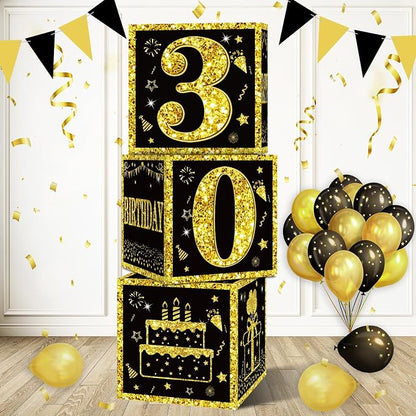Eiurteao 3pcs Black Gold 30th Birthday Decorations Boxes by Eiurteao