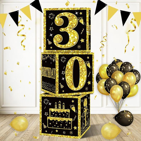 Eiurteao 3pcs Black Gold 30th Birthday Decorations Boxes by Eiurteao