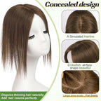 starluck Human Hair Toppers for Women with Thinning Hair, 10 Inch Real Hair Topper, 5.5x3.5 Inch Silk-like Skin Base Hairpiece, With Bangs (Brown)