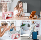 YOOLIFE Christmas Gifts for Grandkids Teacher Gift Travel Toiletry Bag Clear Makeup Bag Travel Essentials Christmas Gifts for Girls Teen Girlfriend Kids Birthday Gift Stocking Stuffers Pink J