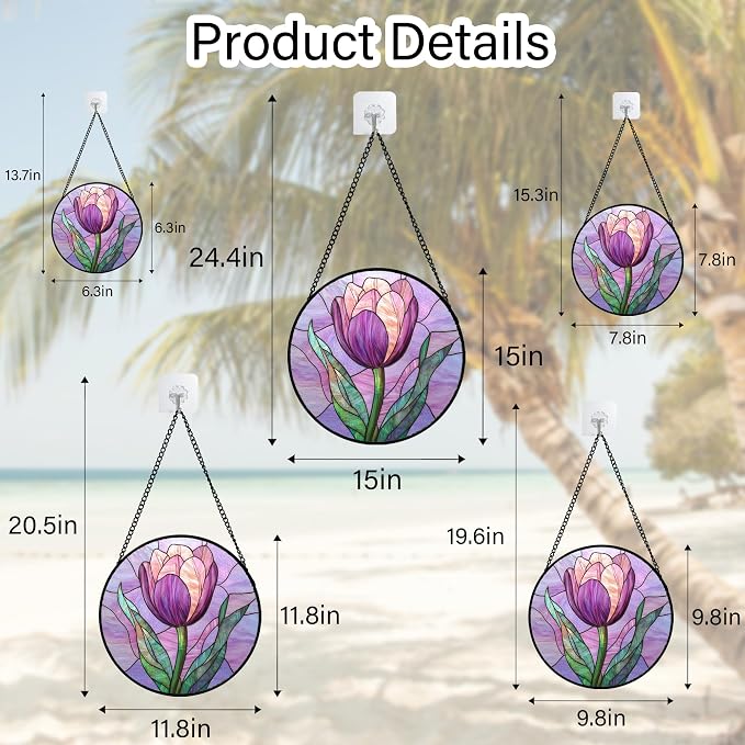 DASTOLL Stained Glass Window Hanging Purple Tulips Flower 7.8" - Image 6