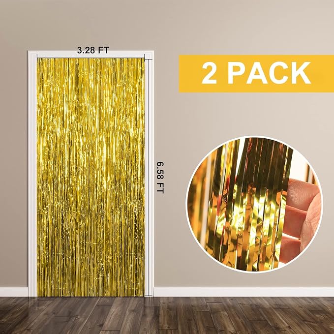 2 Pack Gold Backdrop Birthday Decorations Foil Curtain Backdrop Gold Streamers - Image 7