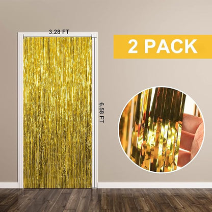 2 Pack Gold Backdrop Birthday Decorations Foil Curtain Backdrop Gold Streamers - Image 7