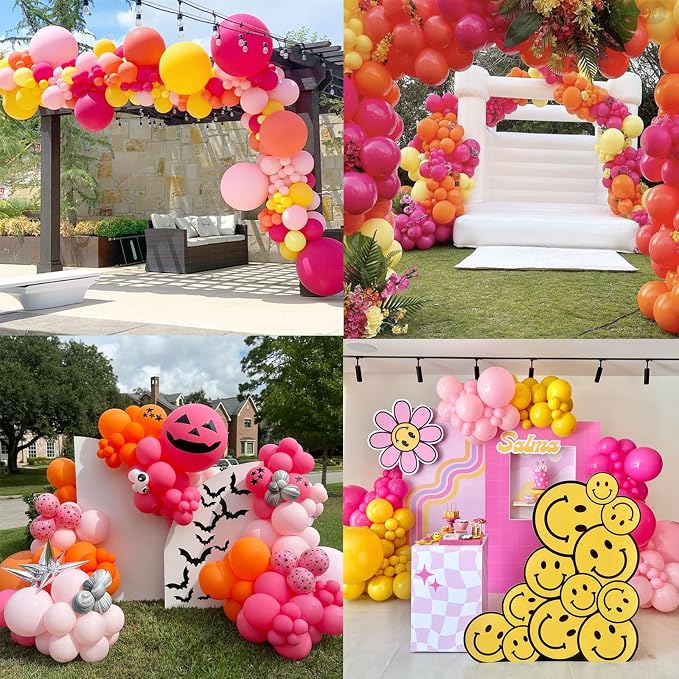 HILAVO Pink and Orange Balloons Light Pink Hot Pink Yellow Autumn Latex - Image 5