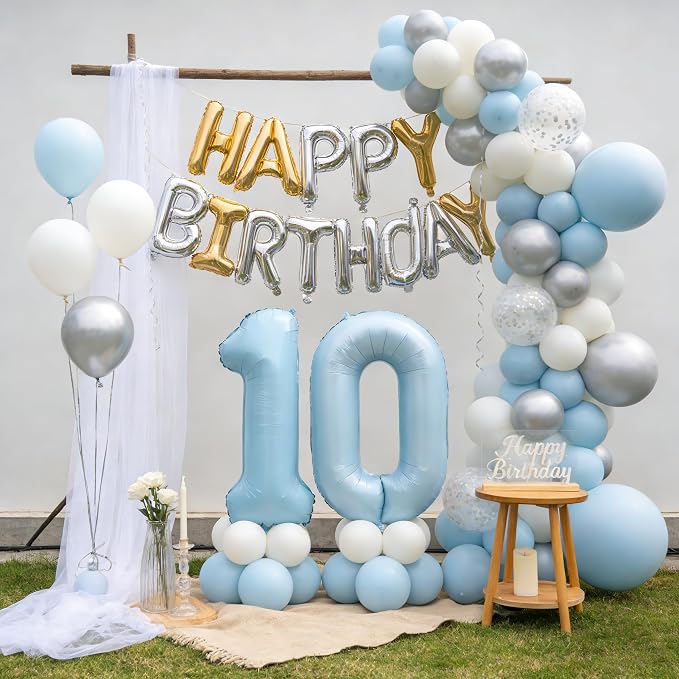 40 In Matte Blue Number Balloons Helium Foil Mylar Balloon Party Digital 10 | - Image 5
