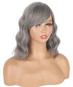 Short Gray Wavy Wigs For Black Women With Bangs - Synthetic Silver Grey Wavy Wigs For Daily Use