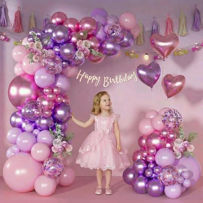 Pink Purple Balloon Garland Arch Kit, Metallic Purple Balloons | 126Pcs Rose - Image 4