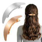 2Pcs Oval French Barrette Hair Clips, Vintage Metal Gold Hair Clip, Elegant French Clip for All Hairs, Gold Hairs Barrettes for Wedding Prom & Formal Events Valentine's Day（Gold, Silver）