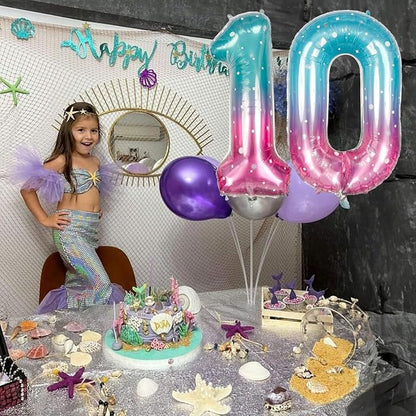 Mermaid Number 0 Balloons 40 Inch, Large Purple Teal Rainbow Number Balloons - Image 5