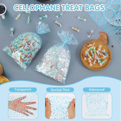 COQOFA 100 Pcs Blue Star 5"X11" Gift Wrap Cello Cellophane Treat Bags Clear - Image 3