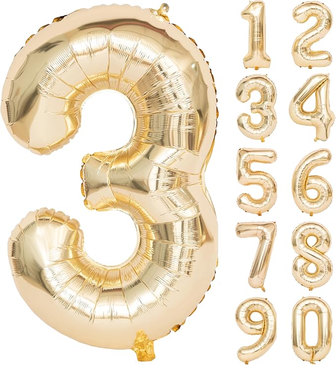 40 Inch Light Gold 3 Number Balloons Large Champagne Gold Number | White Gold by Exquisitehighqualitypartydecorationstomeetyoureveryneed%EF%BC%81