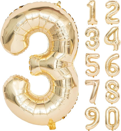 40 Inch Light Gold 3 Number Balloons Large Champagne Gold Number | White Gold by Exquisitehighqualitypartydecorationstomeetyoureveryneed%EF%BC%81