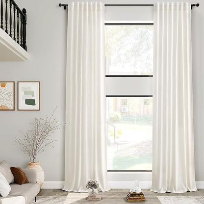 Extra Long Cream Linen Curtains 240 Inch Length 2 Panels by Nanspring
