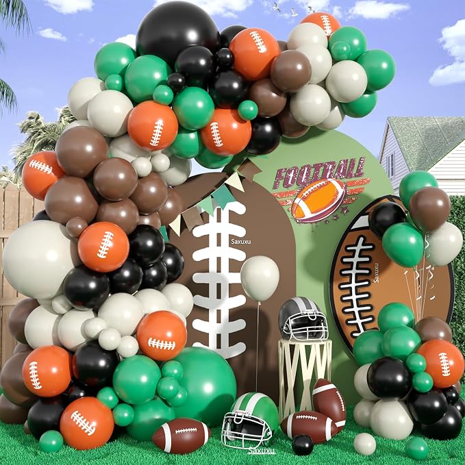 Football Balloon Arch Kit, Football Print Balloon Dark Green Brown White by Saxuxu