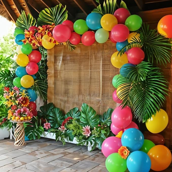60PCS Tropical Balloons, Hawaiian Balloons, Hot Pink Teal Blue Green Orange - Image 2