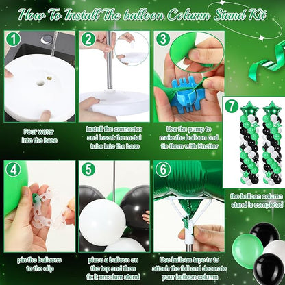 Gejoy 110 Pcs Football Party Balloon Column Stand Kit Green White Black - Image 4