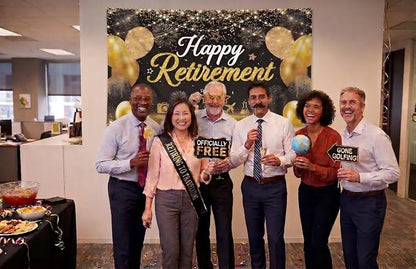 Large Black Gold Happy Retirement Decorations Banner - Image 3
