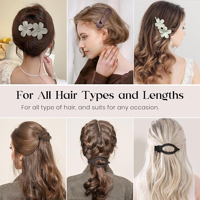 8 PCS Flat Hair Clips, 3 Styles Large Flat Claw Clips for Women, French Strong Hold Non-slip Duckbill Hair Claws for Thin Thick Hair(Neutral Matte)
