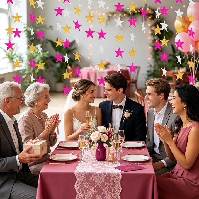 BEISHIDA Pink and Gold Paper Star Garland Decor Twinkle Star Banner Backdrop - Image 4