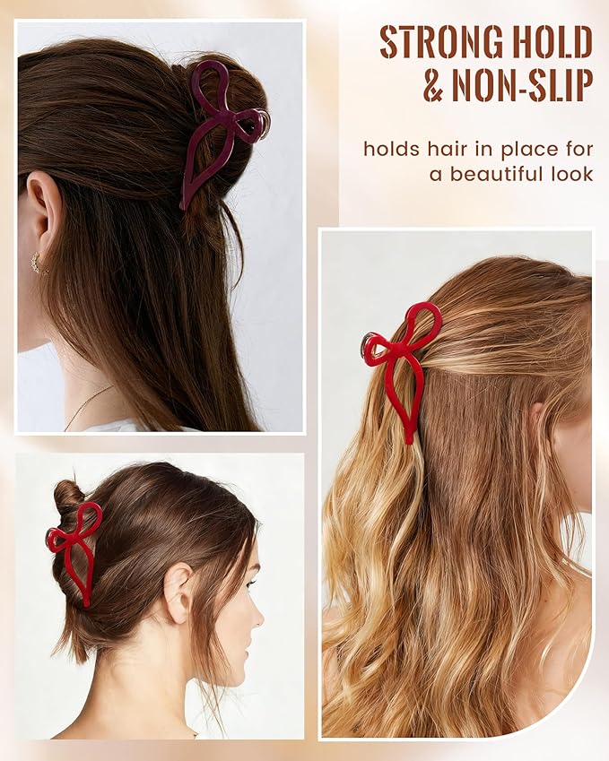 ACECHA 2 Pack Gold Metal Bow Hair Claw Clips for Women, 4.5" Colorful Non-slip Hairclips for Thick Thin Hair Claws Strong Hold Styling (Solid Color)
