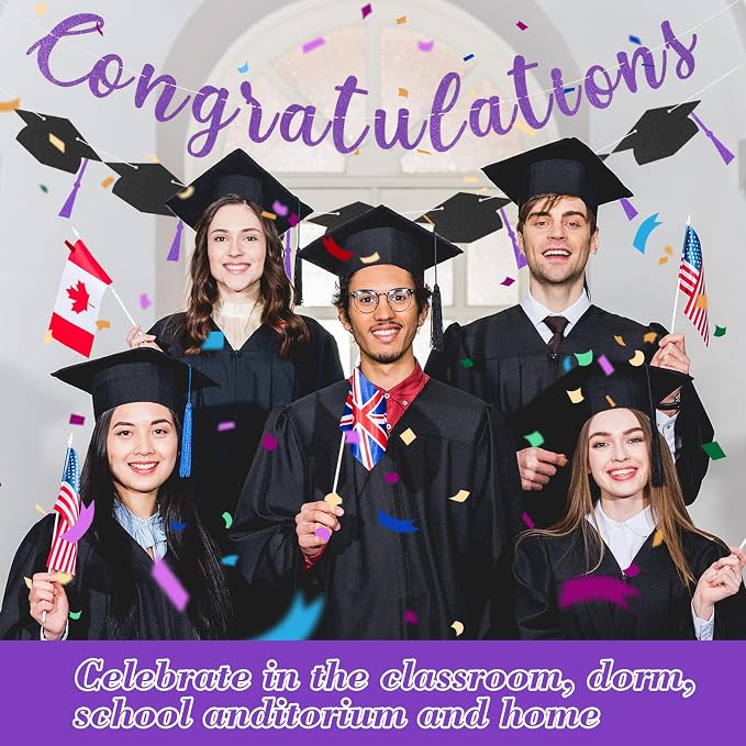 Class of 2026 Graduation Decorations Pre-Strung Glitter Congratulations Banner - Image 5