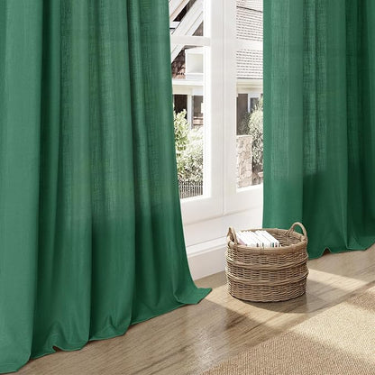 Dark Green Linen Curtains 90 Inch Long 2 Panels Set - Image 6