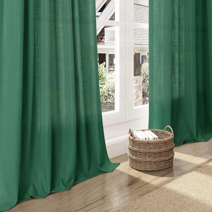 Dark Green Linen Curtains 108 Inches Long - Image 6