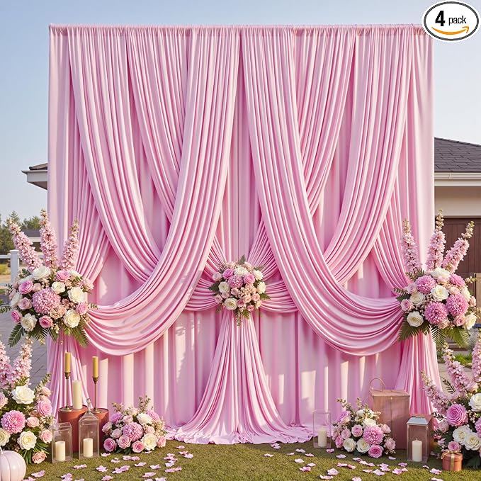 20ft×12ft Wrinkle Free Pink Backdrop Curtain by ENJOYYOURPARTY