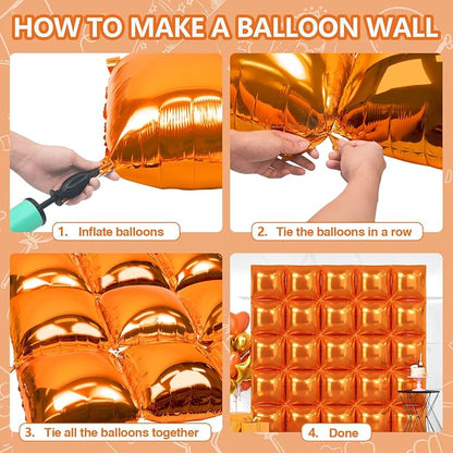 NISOCY 25PCS Metallic Orange Square Foil Balloons Wall Backdrop | Double Sided - Image 4