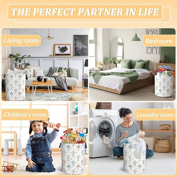 Cute Hot Air Balloons Laundry Hamper Bag - Image 7
