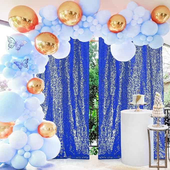 2×8FT-2PCS Royal Blue Sequin Backdrop Curtains Panels, Photography Backdrop - Image 2