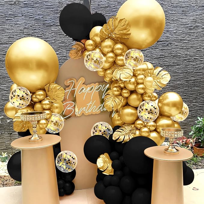 142 Pieces Black and Gold Balloon Garland Arch Kit Black and Gold Confetti - Image 4