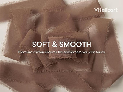 Vitalizart Brown Chiffon Silk Ribbon 1" x 21 Yd Handmade Frayed Fringe | Rustic - Image 3