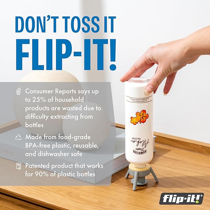 Flip-It! Bottle Emptying Kit – 6 Bottle Pack - No more wasted product - Fits most plastic bottles – 6 Base Caps, 6 Adapters – Pastel Color Edition