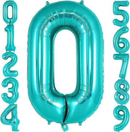 Teal Blue Number 0 Balloon, 40 Inch Big Large Foil Helium Number Balloons by AIQINHU