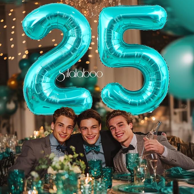 40 Inch Big Teal Blue Number 25 Foil 0-9 Mylar Helium Balloons | Large Digital - Image 3