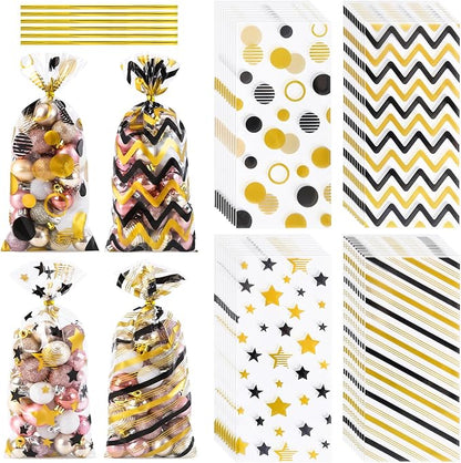 COQOFA Black Gold 5"X11" Gift Wrap Cellophane Cello Bags: Clear Candy Cookie & by COQOFA