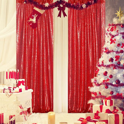 PartyDelight Red Sequin Backdrop Curtains 2x8ft 4 Panels | Sparkly 3mm sequins - Image 6
