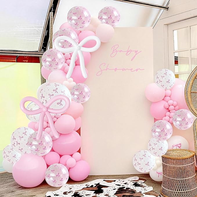 Pink Bow Balloons, 12Inch Transparent Bowknot Print Helium Balloon - Image 6