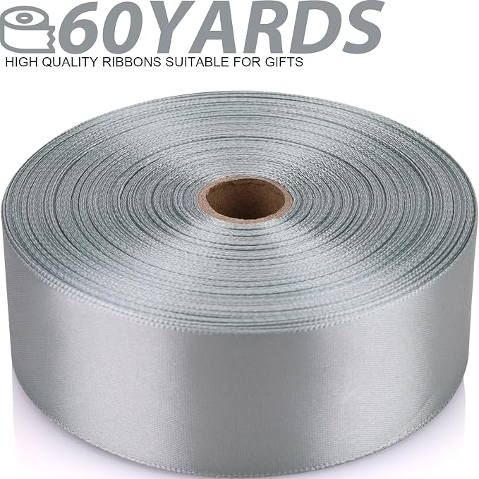 1-1/2 Inch 60 Yards Silver Solid Satin Ribbon - Image 2