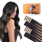 DOORES Invisi Edge Tape in Hair Extensions, Natural Black to Light Blonde 10 Injection Tape-ins with 10 Classic Tape-ins 50g 18 Inch, Injected Tape in Extensions Virgin Human Hair