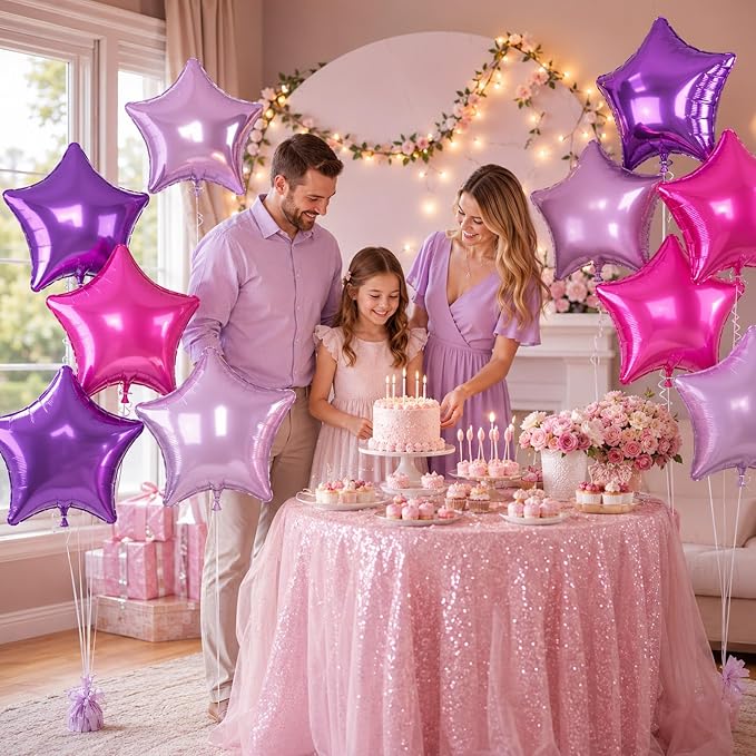 Star Foil Balloons, 18 Inches Purple Pink Balloons - Image 3