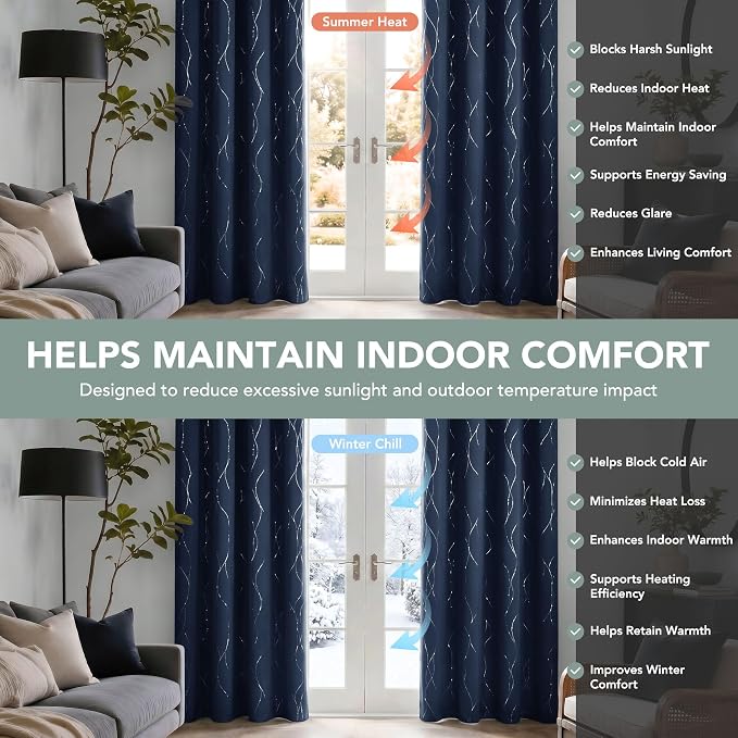 Deconovo 100% Blackout Living Room Curtains 63 Inches Long, Thermal Insulated - Image 5