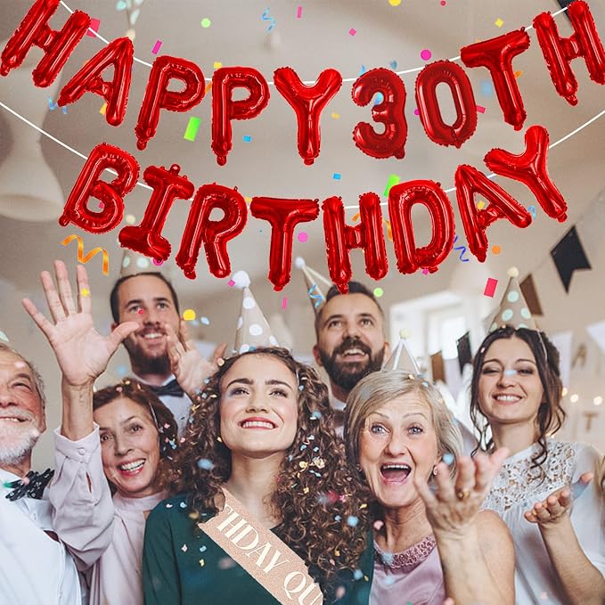 Red Happy Birthday Balloon Banner Set -16" Foil Letters Balloons | 76pcs - Image 6